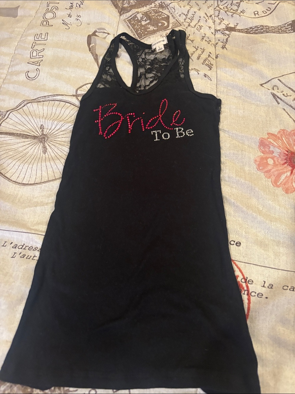 Zenana Outfitters Black Lace Racerback Tank.Bride to be